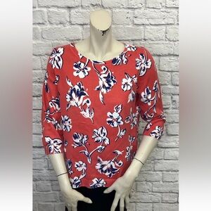 LANDS’ END MULTI COLOR FLORAL PRINT 3/4 SLEEVE SWEATER SIZE M PETITE